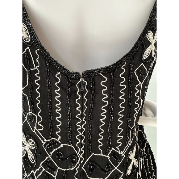 Vintage Laurence Kazar Black Beaded Art Deco Style Silk Cocktail Dress size L - Picture 6 of 12